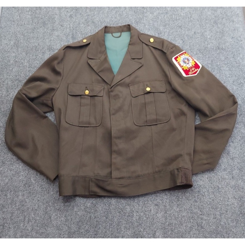 SACO VFW Jacket Mens 42 Regular Brown Military Veteran Life‎ Member Ike Style